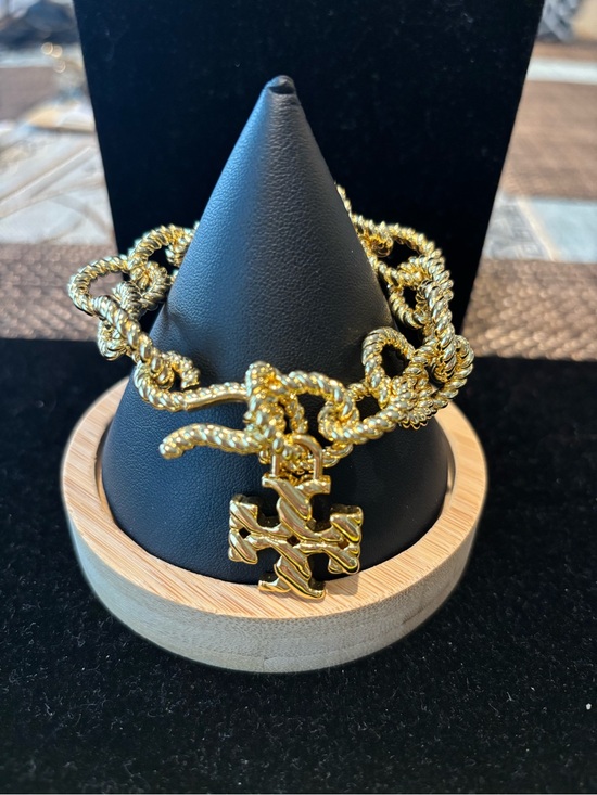Tory Burch Jewelry - Tory Burch Gold-Tone Rope Chain Bracelet with Cross Pendant